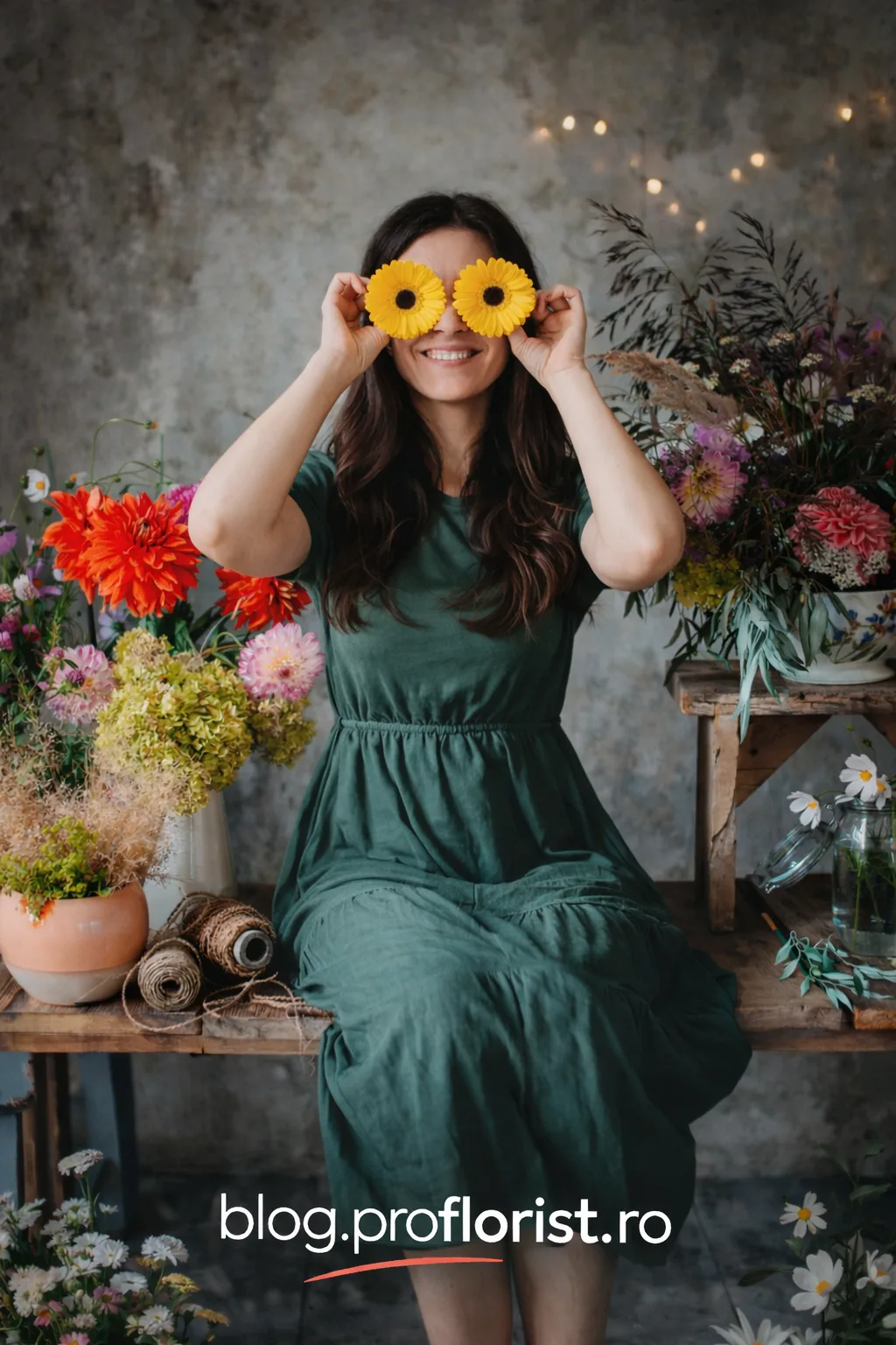 Florist presenting recent portfolio work