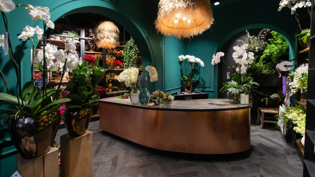 Balanced accent lighting in a florist shop