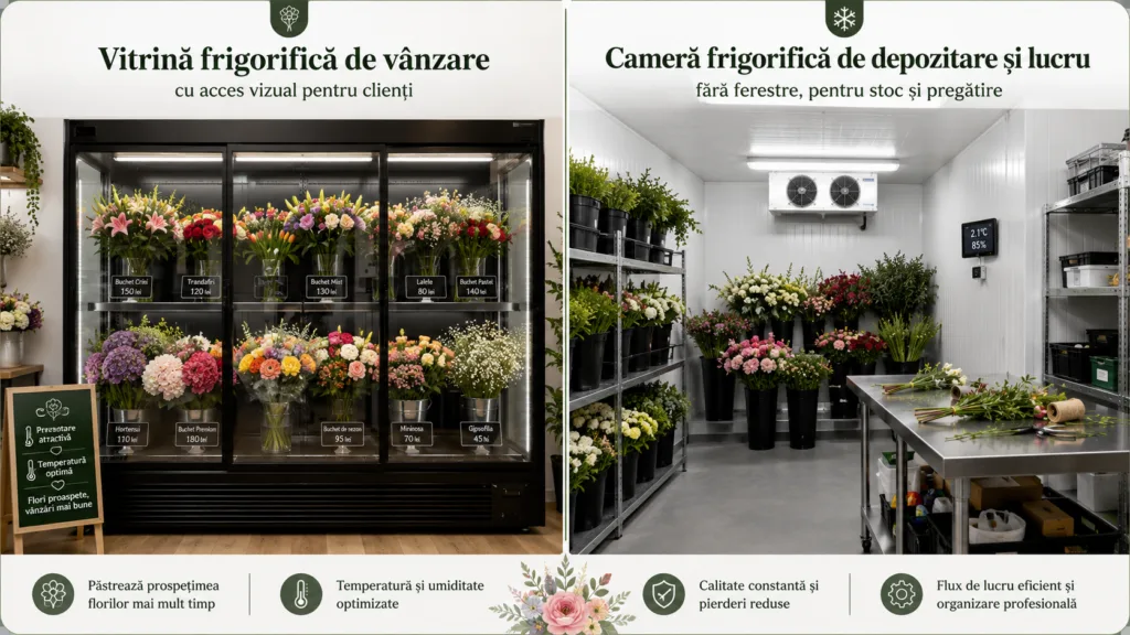 Refrigerated flower display in a florist shop