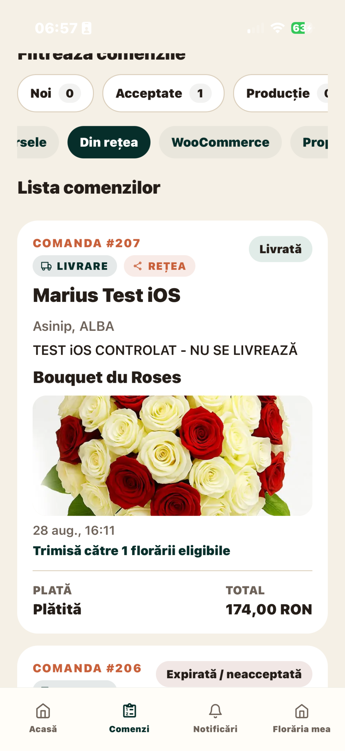 List of commands in ProFlorist Florist: state and source filters, with a demo command.